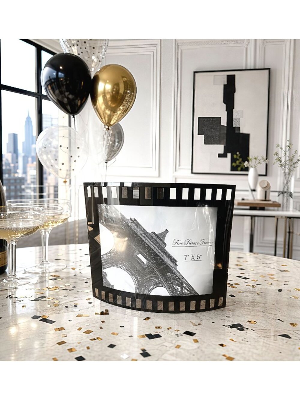 Filmstrip Movie Reel Picture Frame 5x7 Curved Black Cinema Film Design